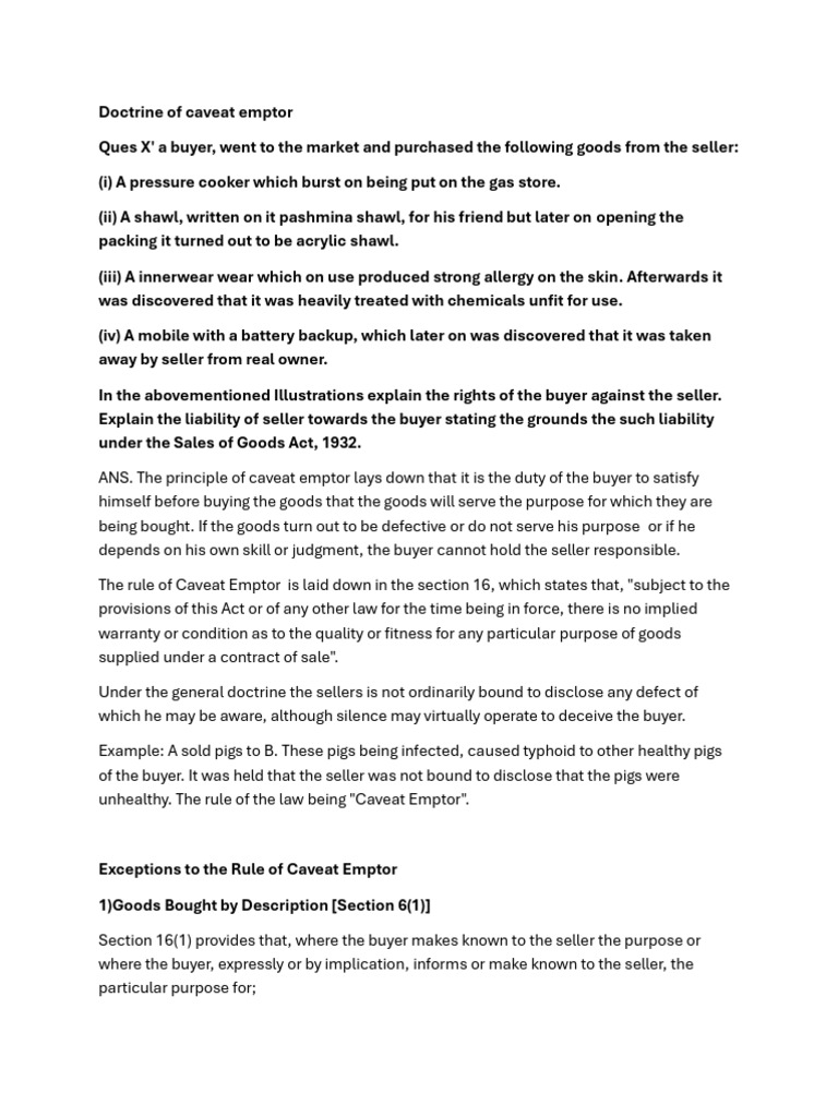 Caveat Emptor: Buyer Rights Explained | PDF | Implied Warranty | Common Law