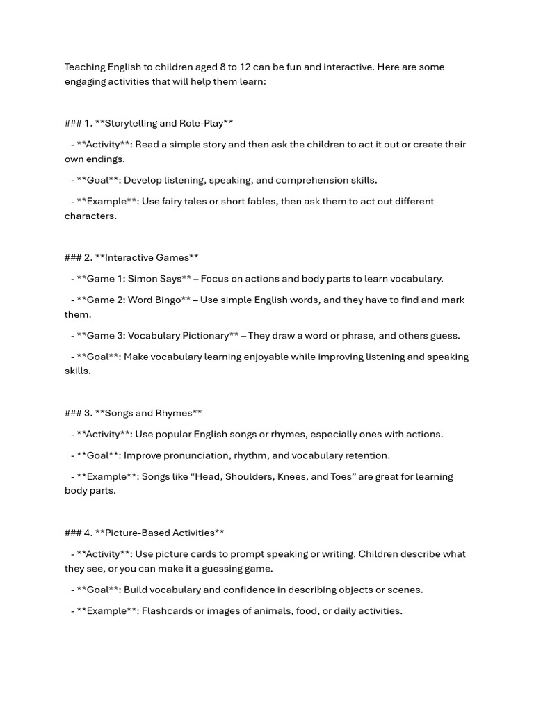 Engaging English Activities for Kids | PDF | English Language | Vocabulary