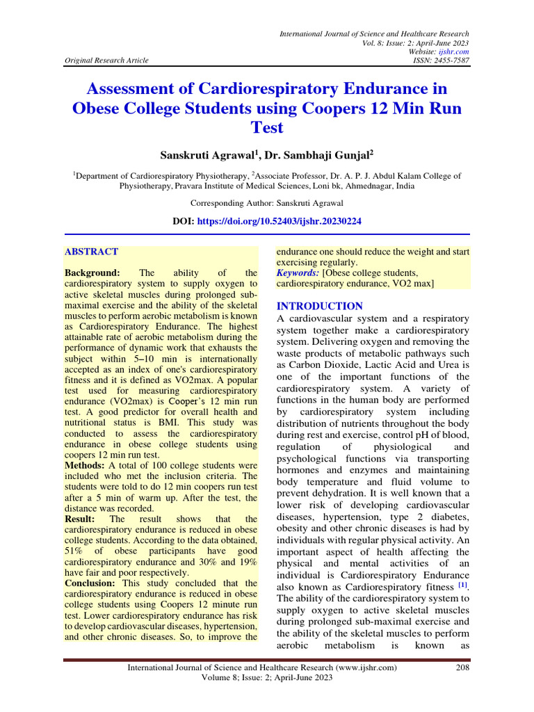 Assessment of Cardiorespiratory Enduranc | PDF | Body Mass Index ...