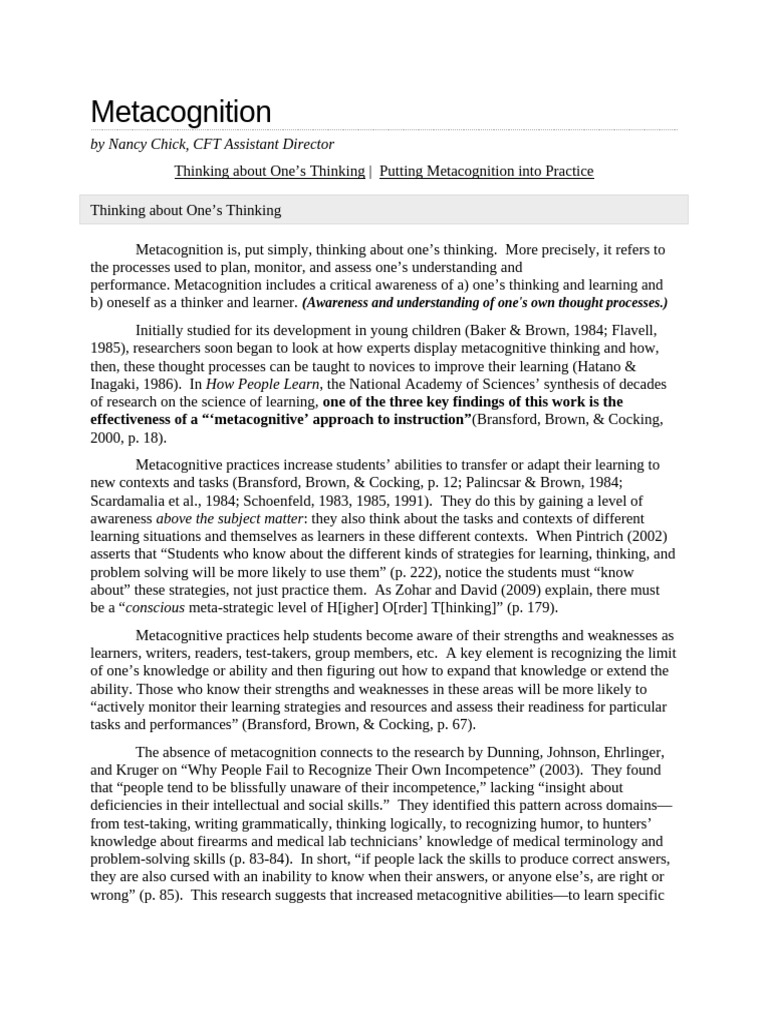 Enhancing Learning Through Metacognition | PDF | Metacognition | Learning
