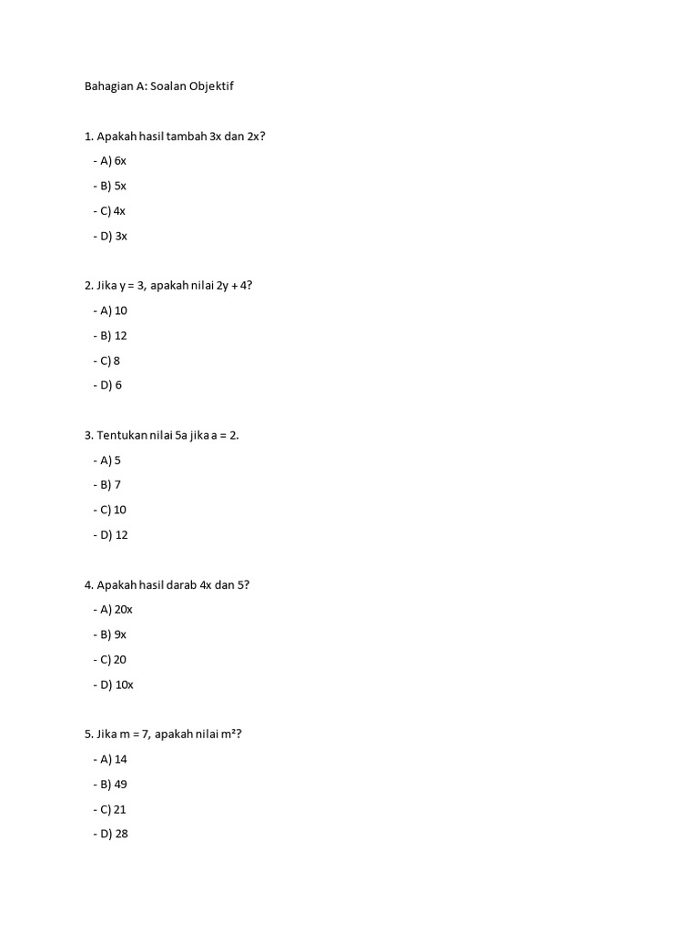 Latihan Soalan Algebra Tingkatan 1 | PDF | Metode & Bahan Ajar