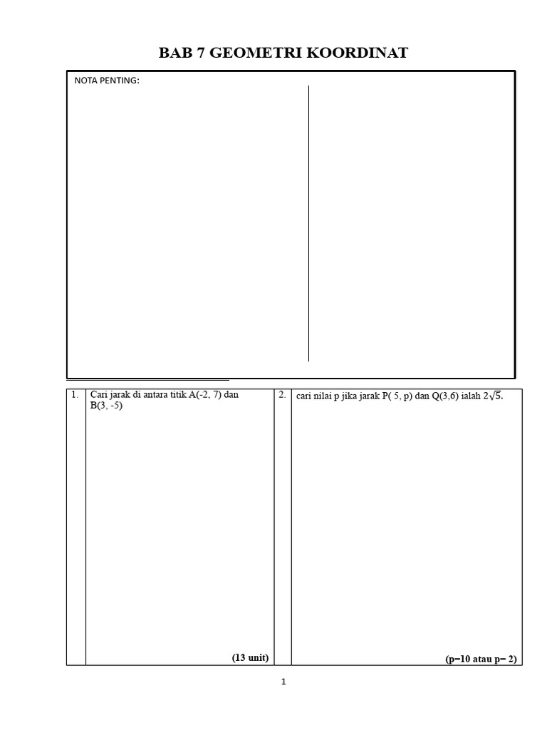 Bab 7 Geometri Koordinat 2 Ada Ruang Kosong Spm Pdf