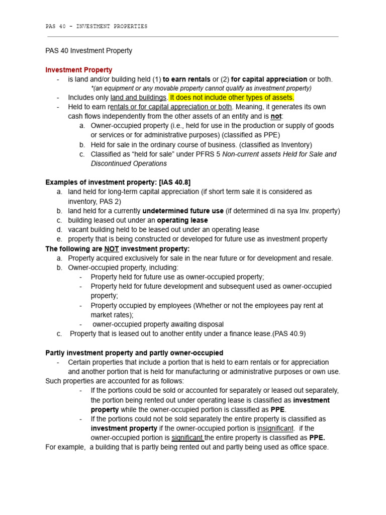 PAS 40: Investment Property Overview | PDF | Fair Value | Depreciation