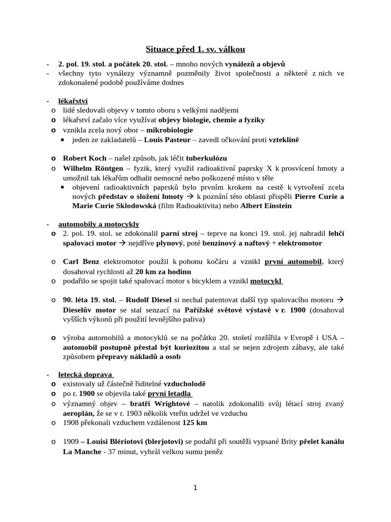 Situace Před 1. Sv. Válkou - 2. Pol. 19. Stol. + Počátek 20. Stol. | PDF