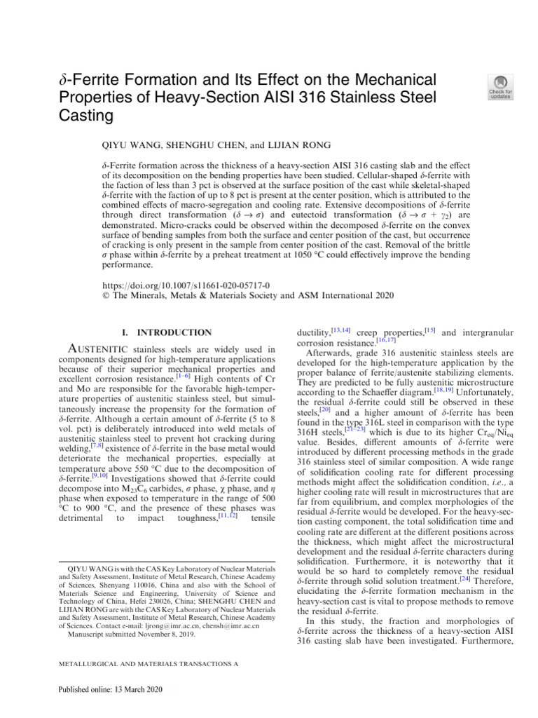 D Ferrite Formation | PDF | Stainless Steel | Steel