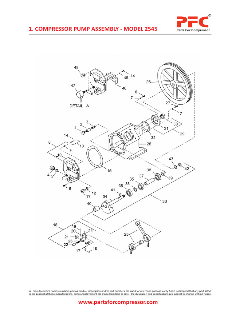 Compressor Pump Assembly Model 2545 Parts List | PDF | Pump | Bearing ...