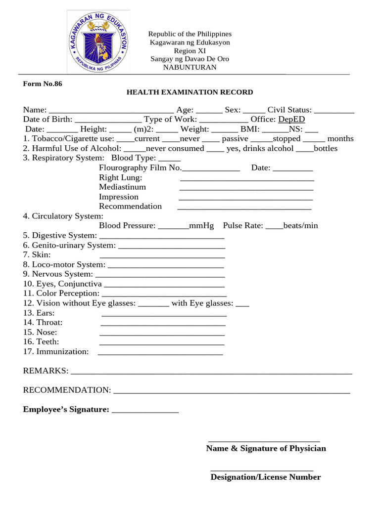 DocumentForm-86 | PDF | Medicine | Clinical Medicine