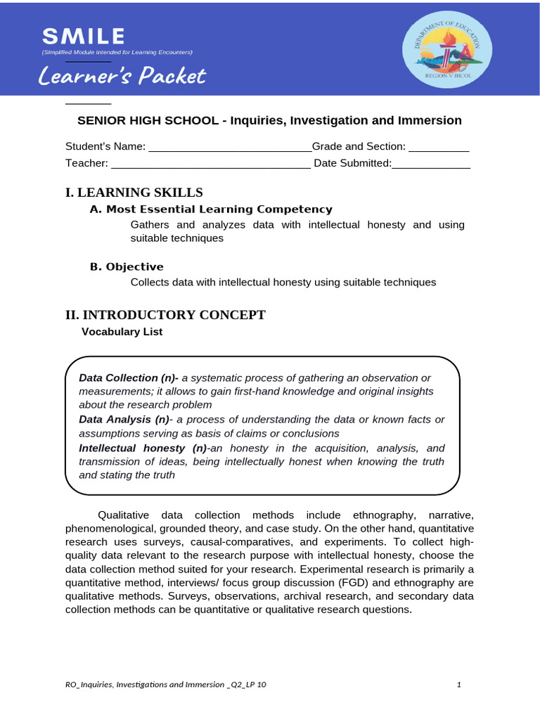 English 3is Q2 LP-10 | PDF | Data | Qualitative Research