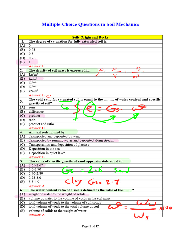 Soil Mechanics Multiple-Choice Questions | PDF | Soil Mechanics ...