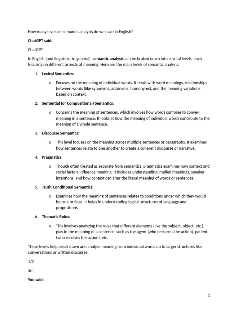 Levels of Semantic Analysis in English | PDF | Semantics | Ambiguity