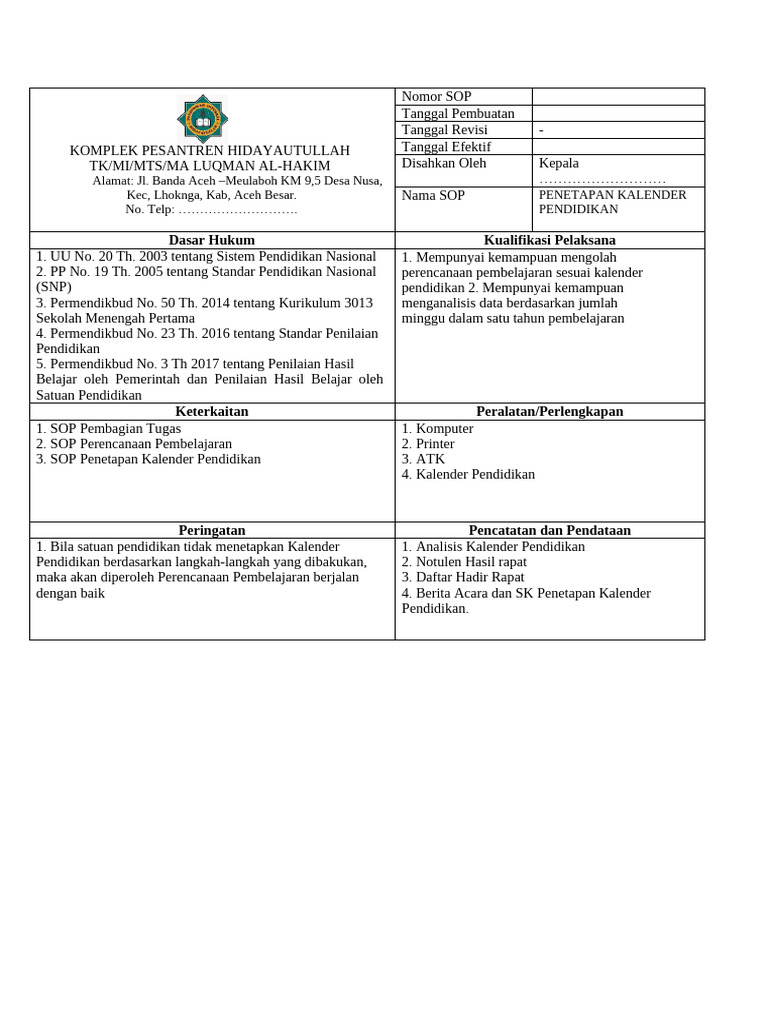 Penetapan Kalender Pendidikan Pesantren | PDF | Karier & Perkembangan