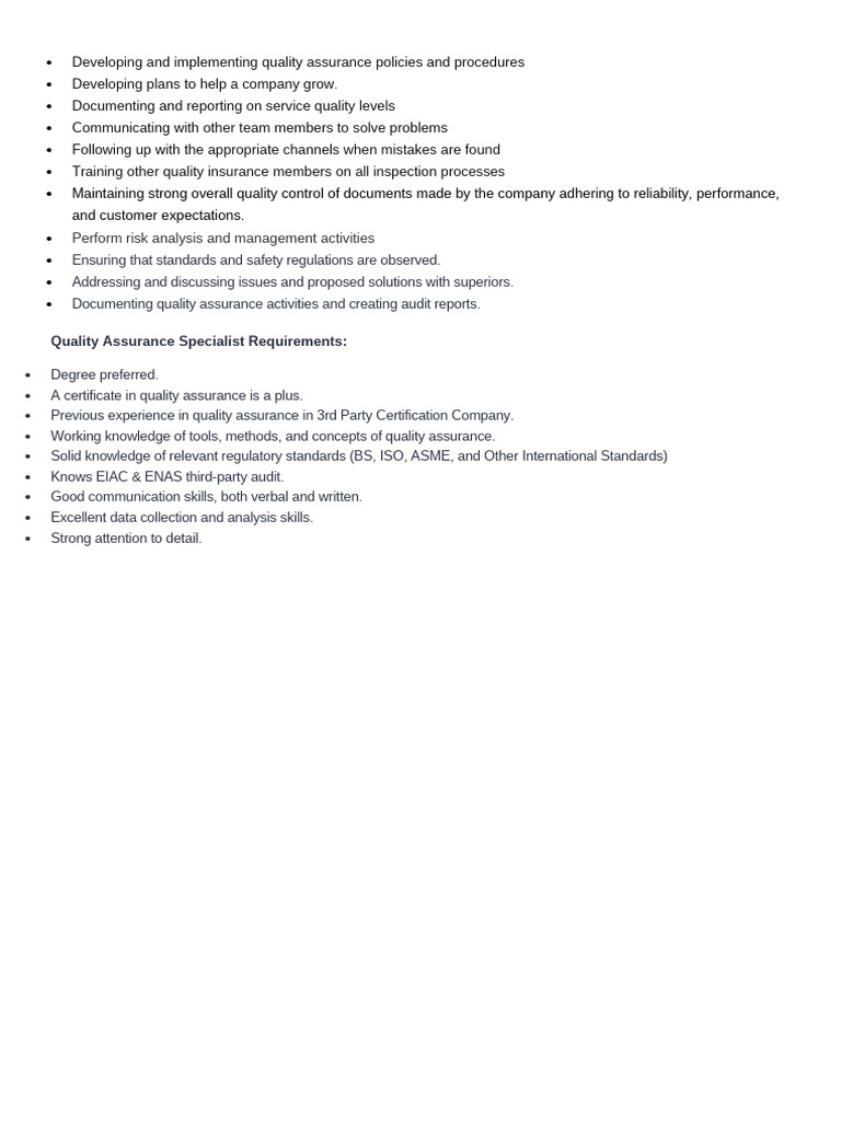 Developing and Implementing Quality Assurance Policies and Procedures | PDF