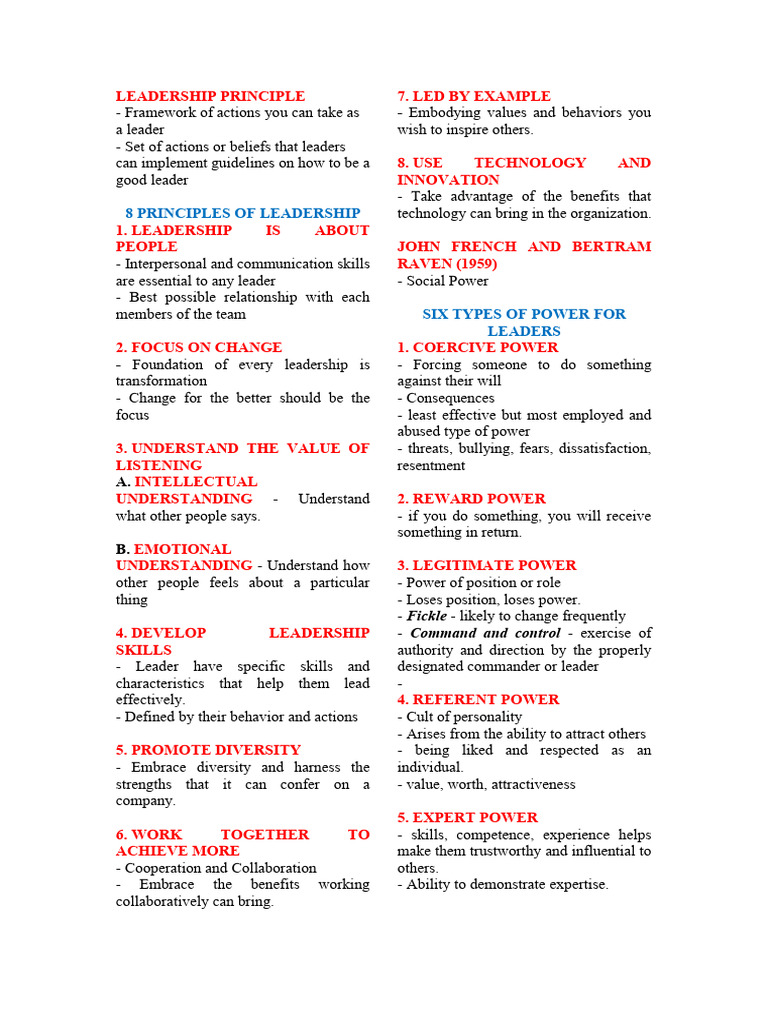 Leadership Principles and Types | PDF | Power (Social And Political ...