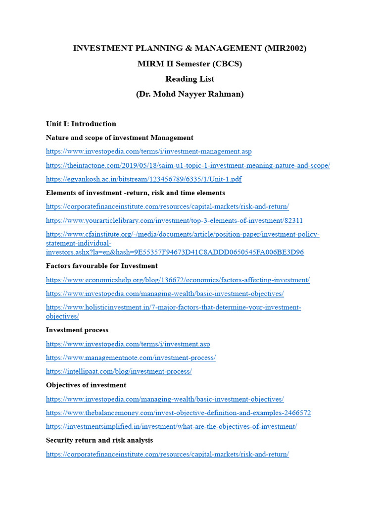 Investment Planning & Management Guide | PDF | Investing | Money