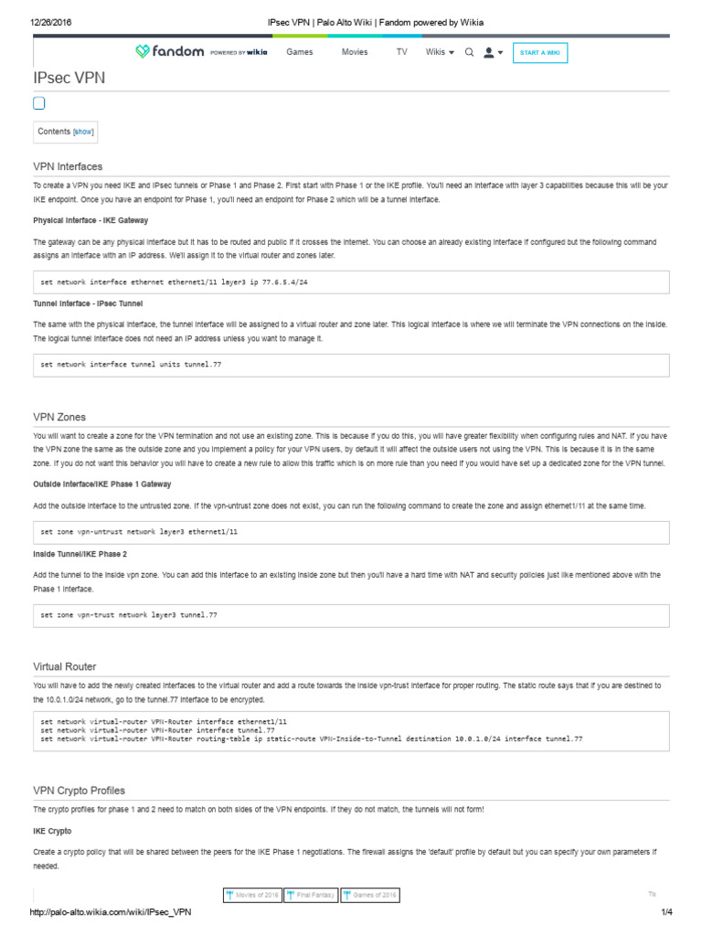 IPsec VPN - Palo Alto Wiki - Fandom Powered by Wikia | PDF | Virtual ...