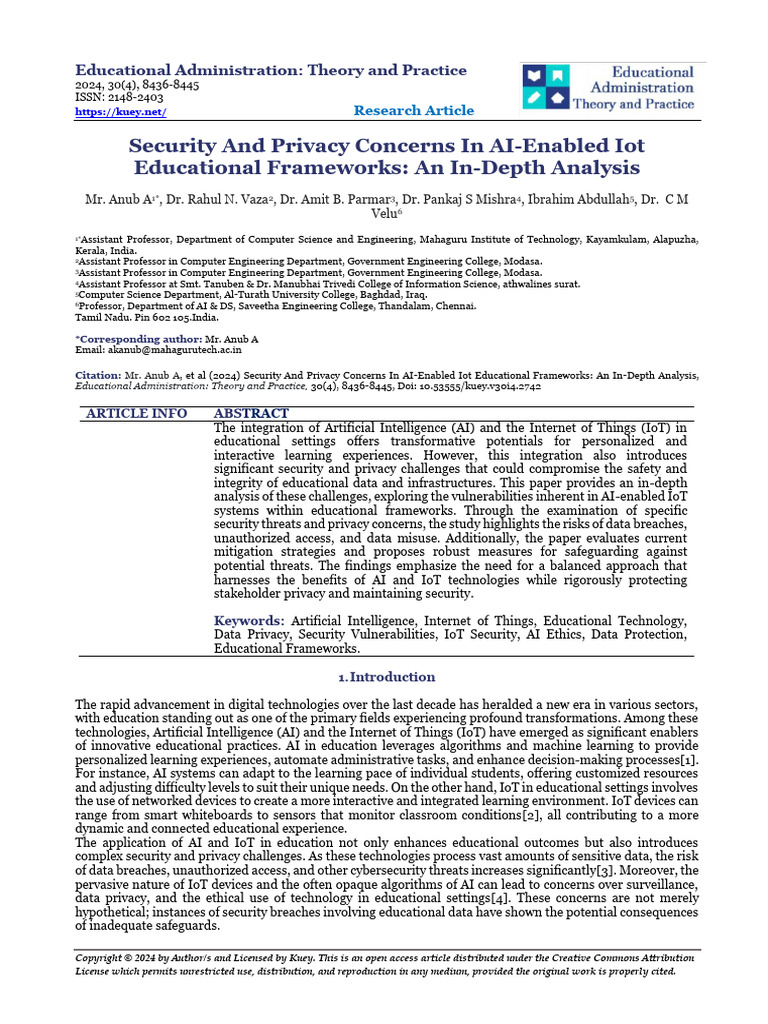 Secpaper - 5 - Urity and Privacy Concerns in Ai Enabled Iot Educational ...