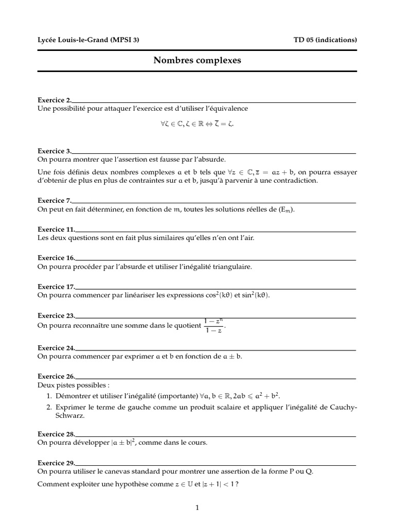 Exercices sur les Nombres Complexes MPSI 3 | PDF | Nombre complexe ...