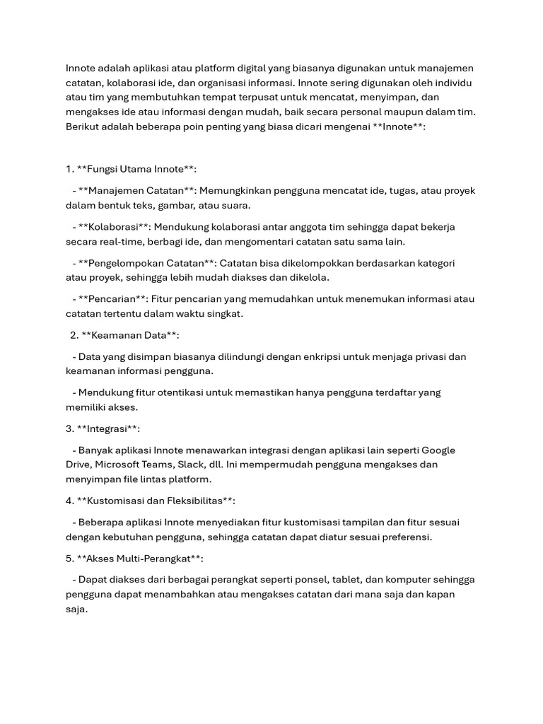 Fungsi Utama dan Manfaat Innote | PDF