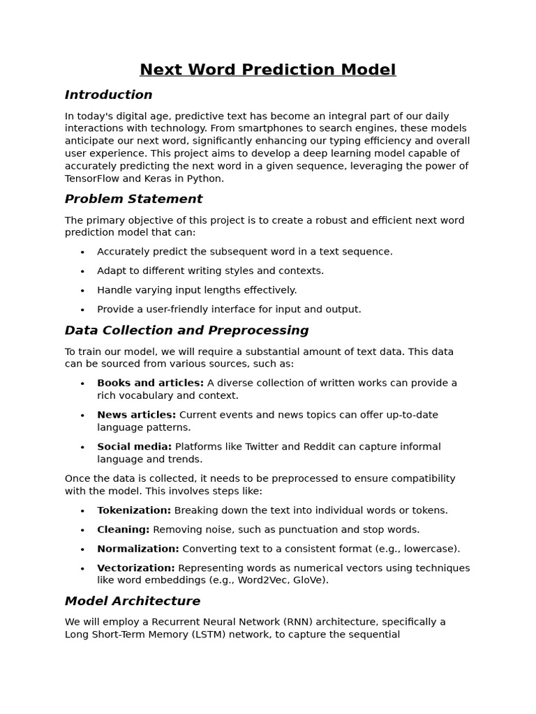 Next Word Prediction Model | PDF | Deep Learning | Artificial Intelligence