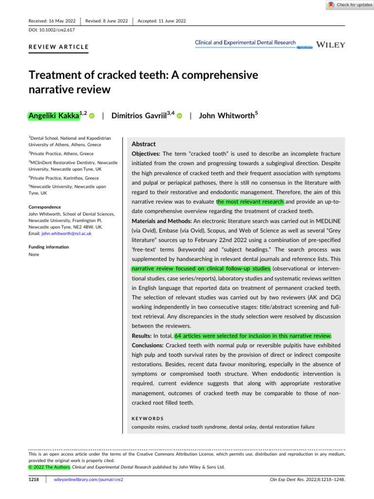 Treatment - of - Cracked - Teeth - A Narrative Review | PDF | Dentistry ...