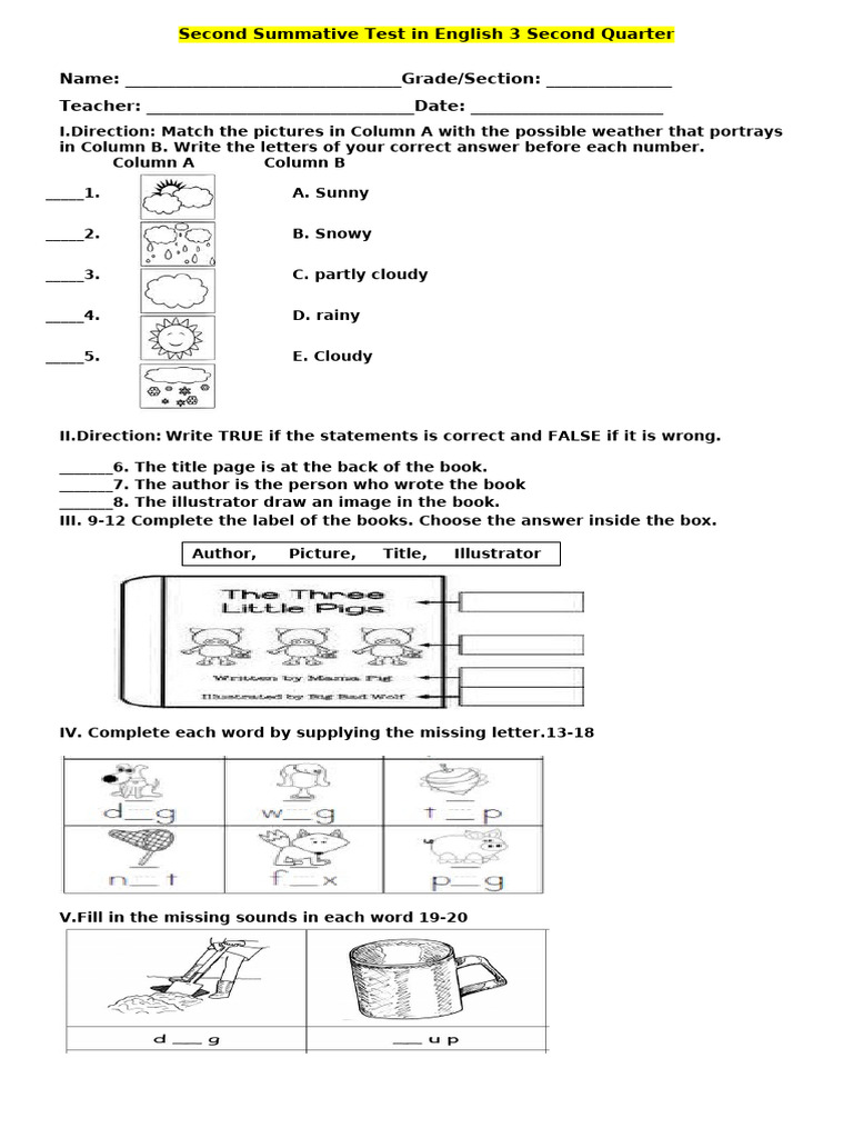 Second Quarter - 3 - SUMMATIVE TEST IN ENGLISH With TOS - With Key ...