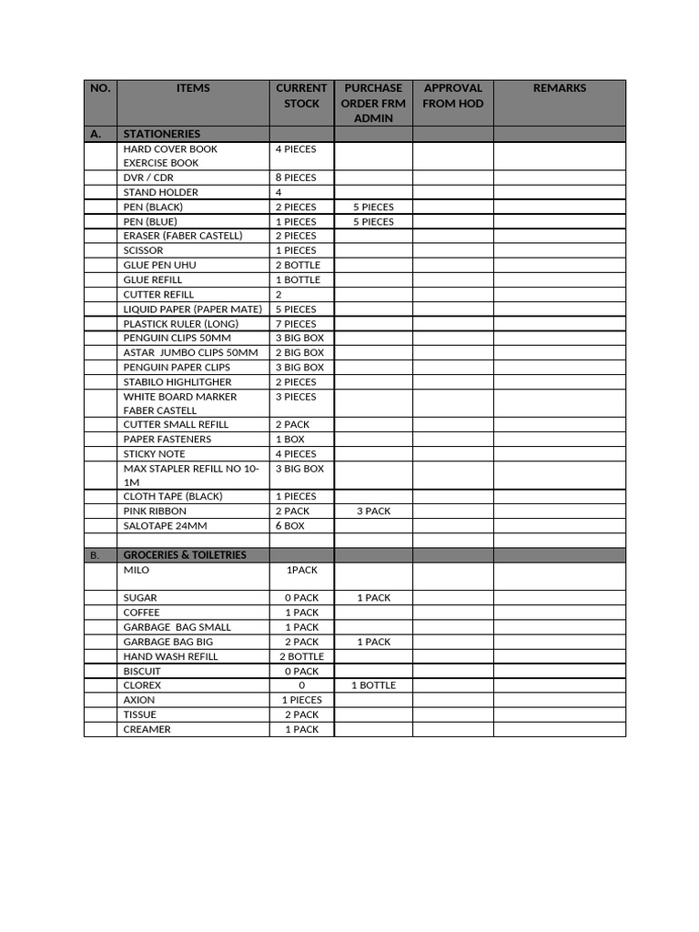 Stock Take Checklist Example | PDF