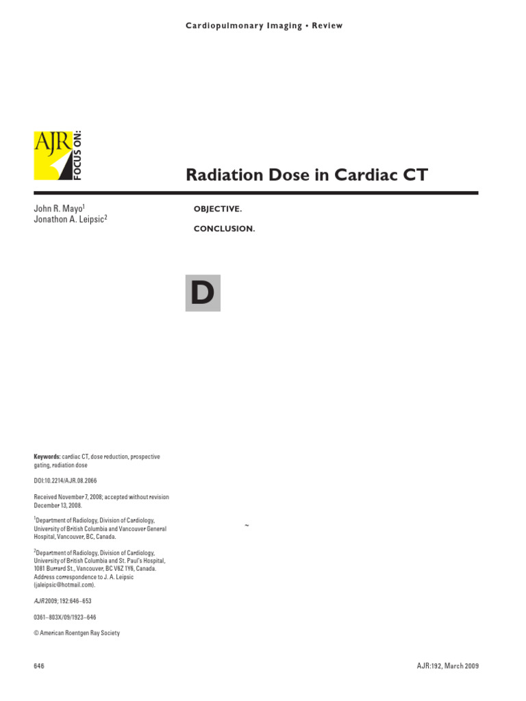 Cardiac CT: Radiation Dose Insights | PDF | Ct Scan | Radiology