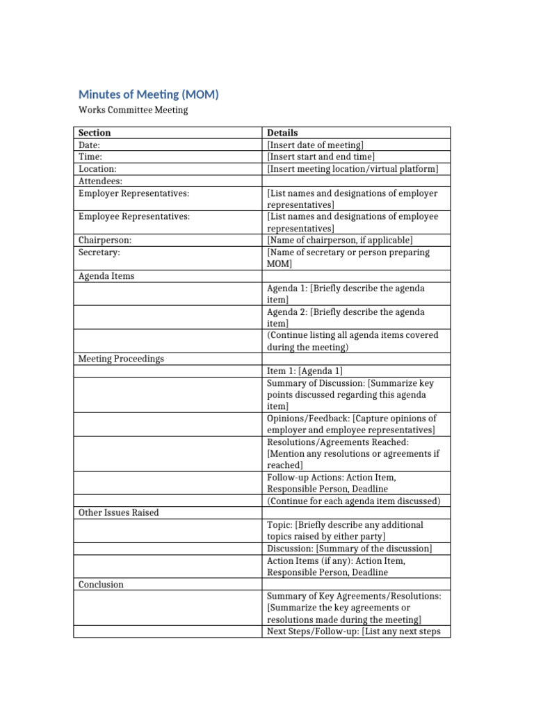 Works Committee Meeting Minutes Format | PDF | Career & Growth