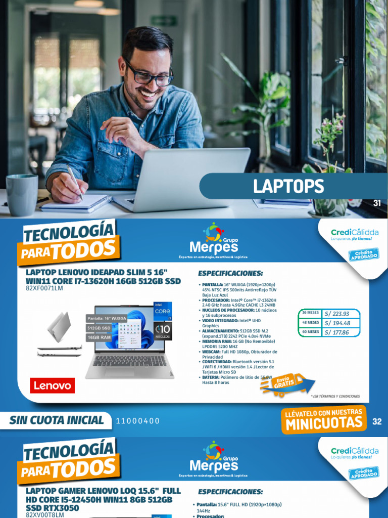 Catalogo Laptops | PDF | Microprocesador | Unidad de estado sólido