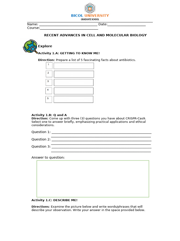 Asynchronous Activity 1 Recent Advances in Cell and Molecular Biology | PDF