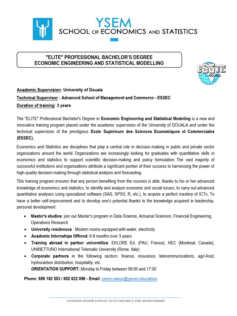 ELITE Bachelor's in Economic Engineering | PDF | Statistics | Mentorship