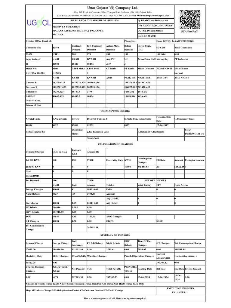 UGVCL June 2024 Electricity Bill | PDF | Nature | Electrical Engineering