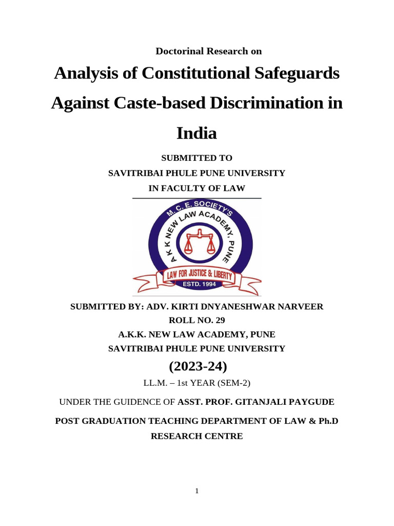 Constitutional Safeguards Against Caste Discrimination | PDF ...
