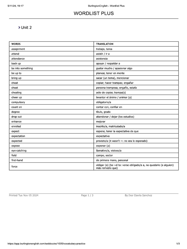 Wordlist Unit 2 | PDF