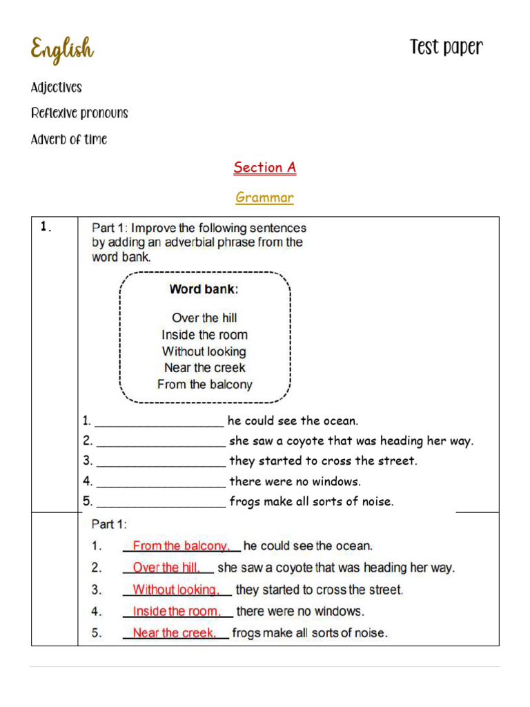 English Grammar Worksheet On Grade 5 | PDF | Adverb | Adjective