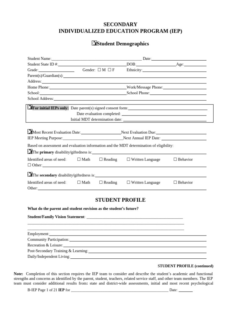 SecondaryIEP | PDF | Individualized Education Program | Special Education