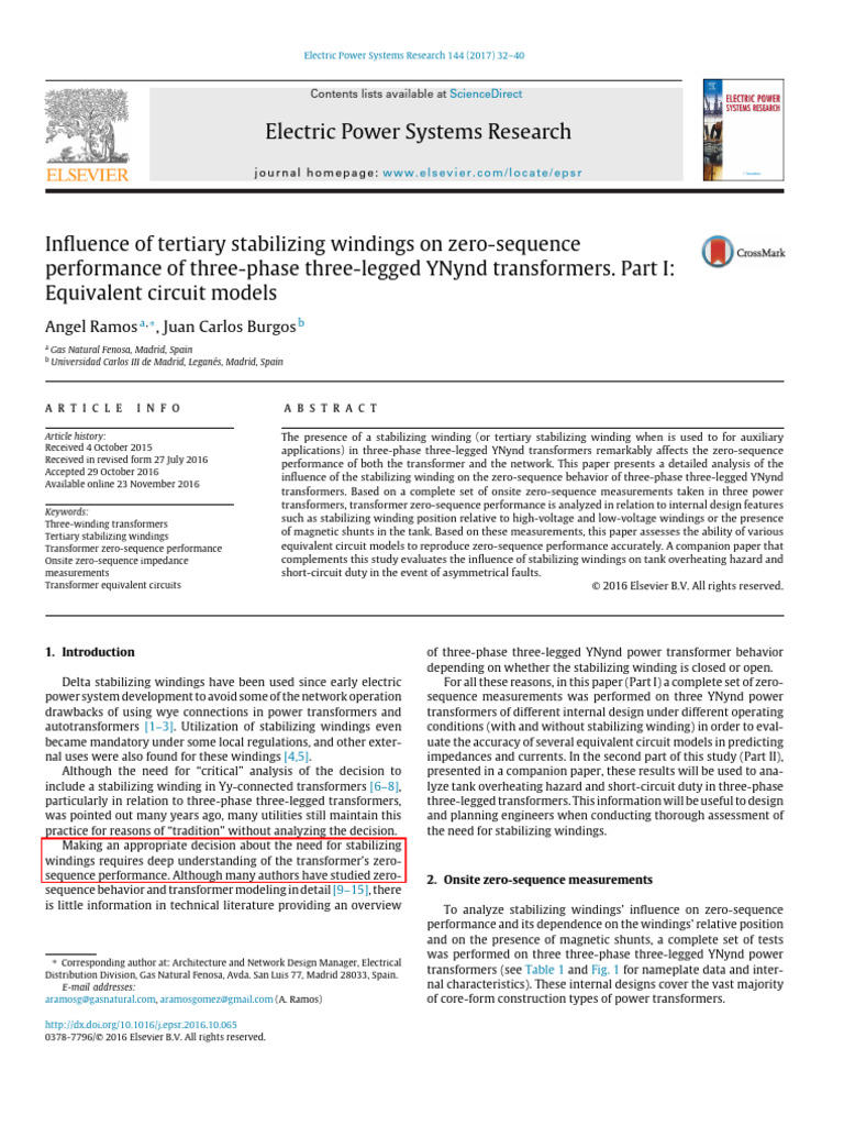 Influence of Tertiary Stabilizing Windings on Zero-sequence | PDF ...