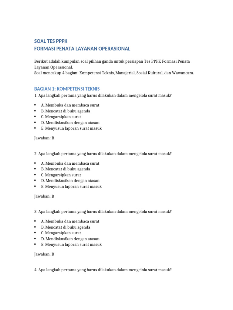 Soal Tes PPPK Penata Layanan Operasional | PDF