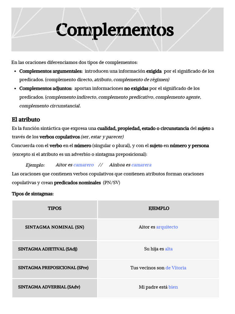 Tipos de Complementos en Sintaxis | PDF | Verbo | Asunto (gramática)