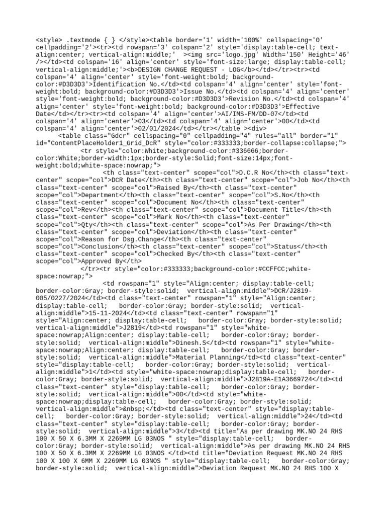 Design Change Request Log | PDF | Mechanical Engineering | Industrial ...