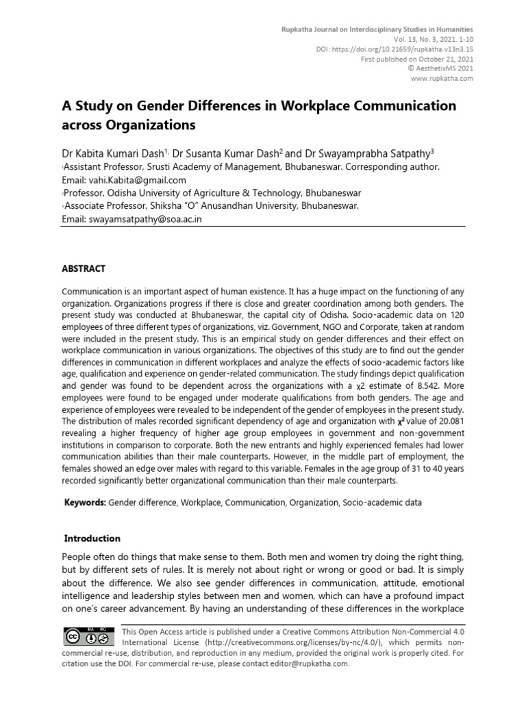 Gender Differences in Workplace Communication | PDF | Gender | Gender ...