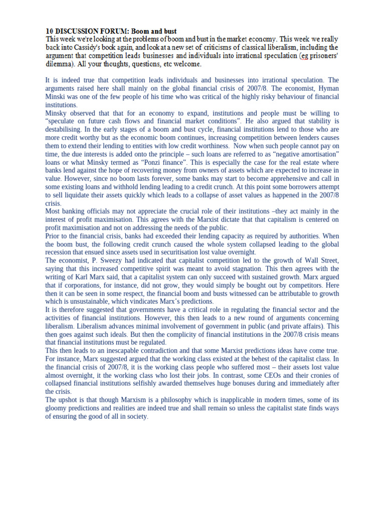 Discussion of Economic Boom and Bust Cycles | PDF | Financial Crises ...