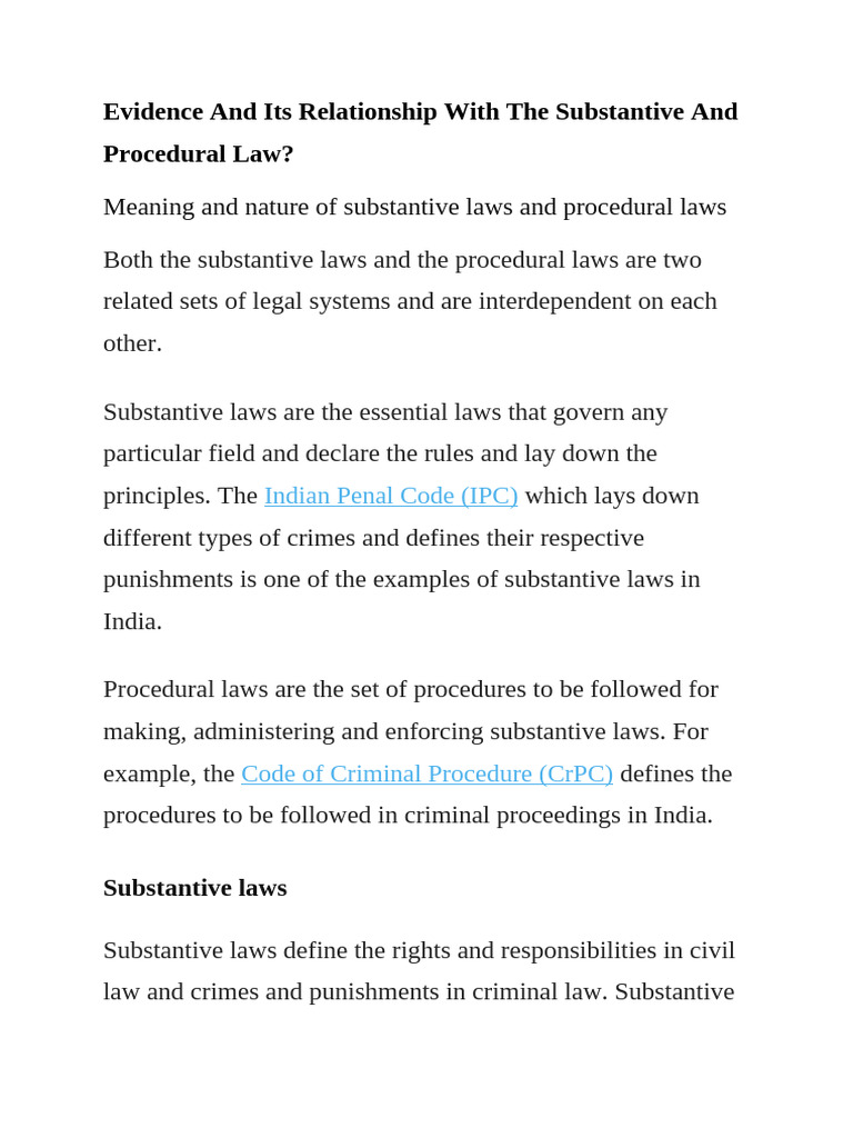 Evidence and Its Relationship With The Substantive and Procedural Law ...