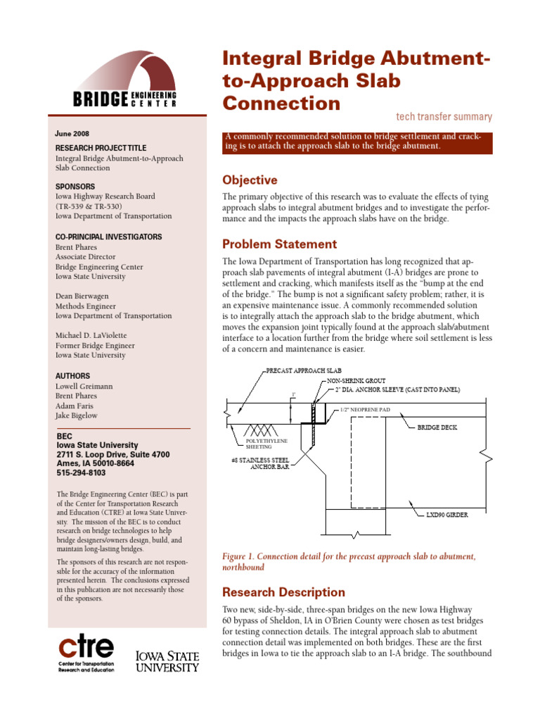 Integral Approach Slab Connection Study | PDF | Bridge | Civil Engineering