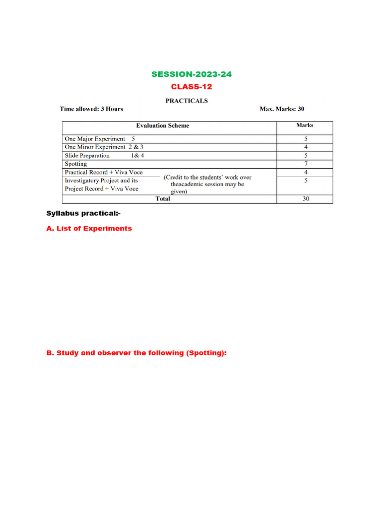 Class 12 Biology Practical Guide | PDF | Meiosis | Mitosis