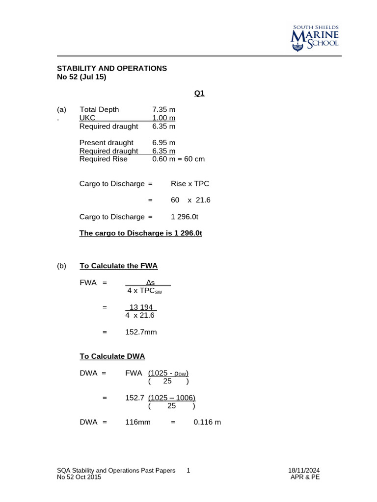 Stability and Operations Calculations Guide | PDF | Dangerous Goods ...