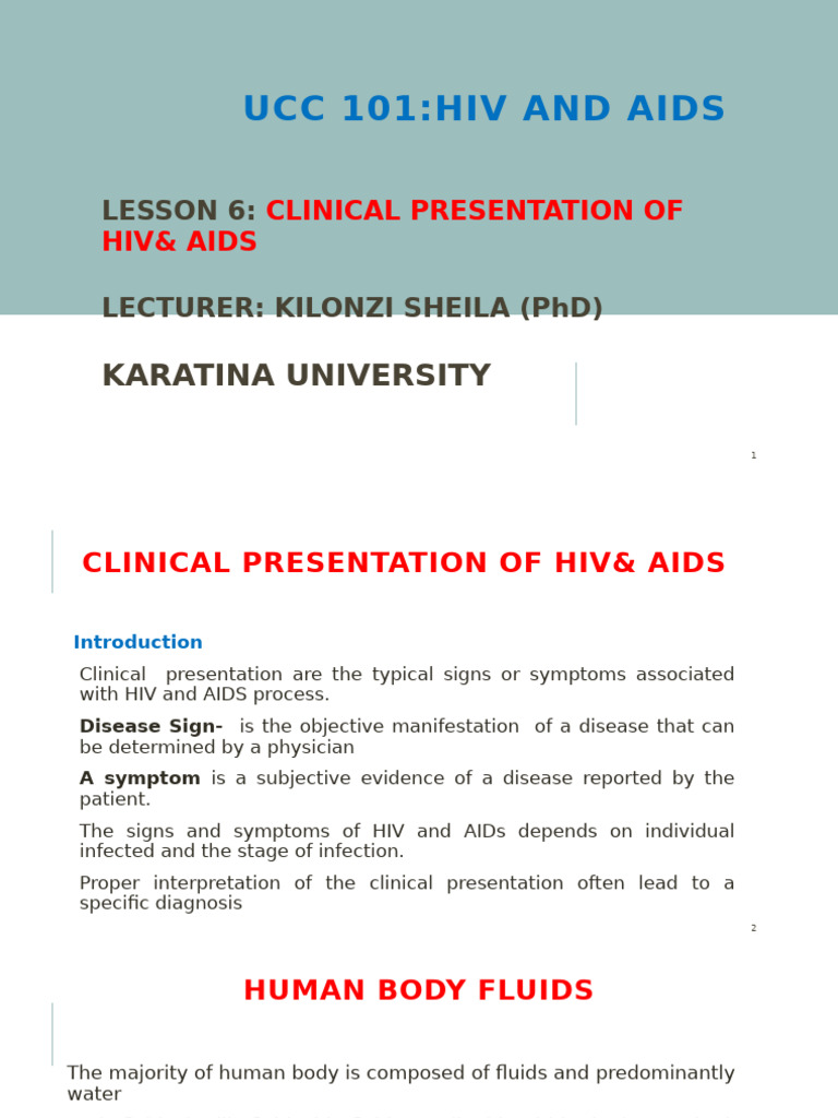 Ucc 101 Lesson 6 - Clinical Presentation of Hiv Aids | PDF | Hiv | Hiv/Aids