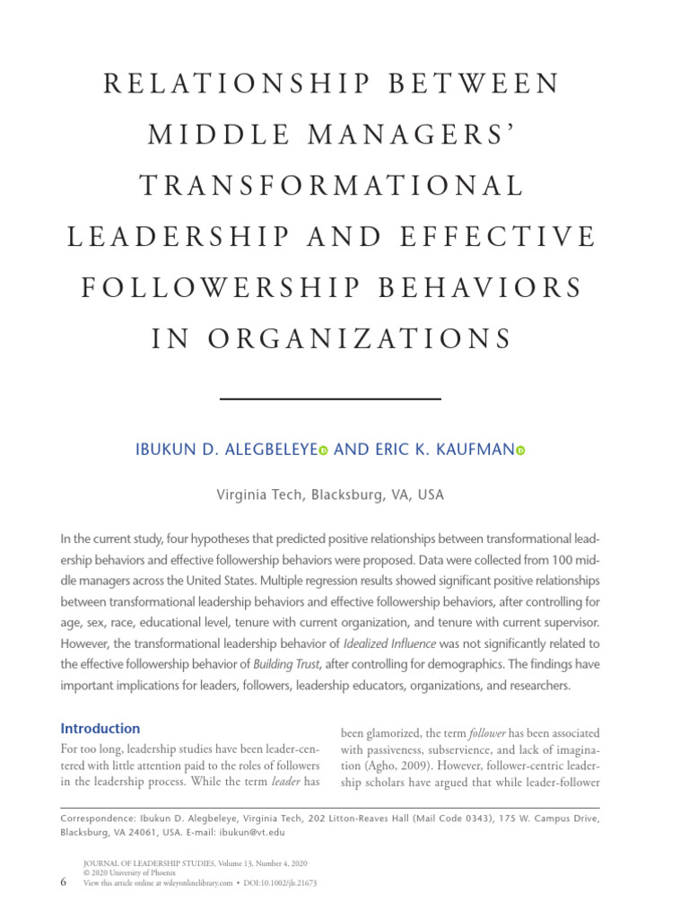 Transformational Leadership & Followership | PDF | Leadership ...
