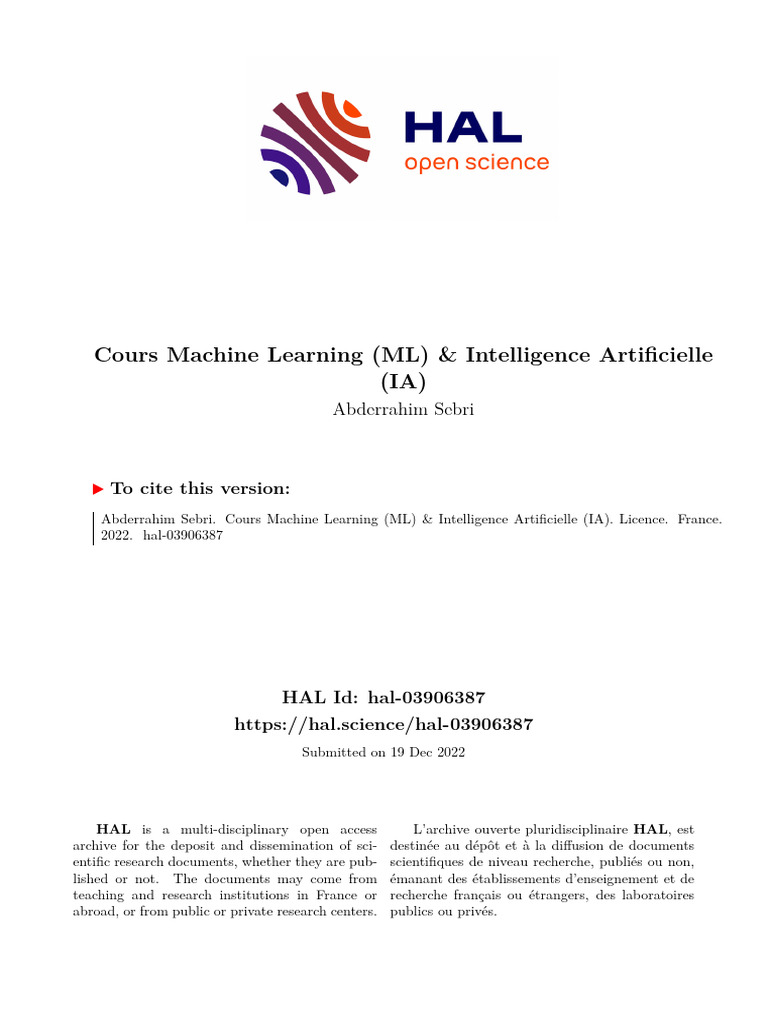 Cours Machine Learning ML and Intelligen | PDF | Apprentissage ...