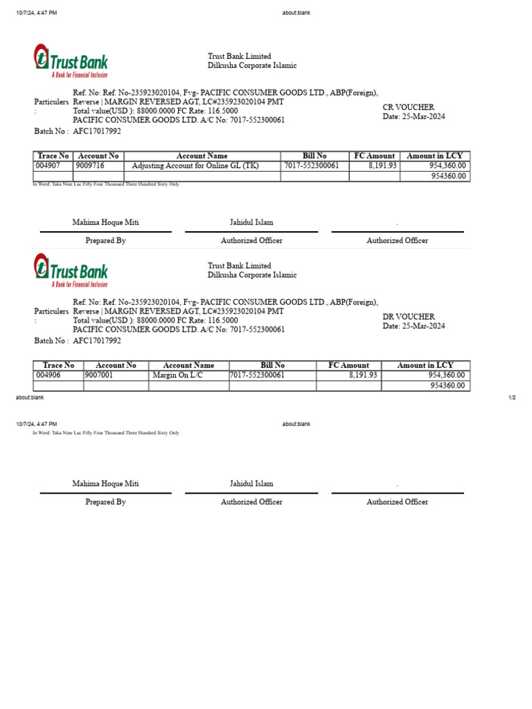 Trust Bank Transaction Summary Report | PDF